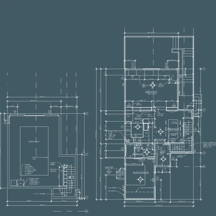 Architectural blueprints for a residential layout.